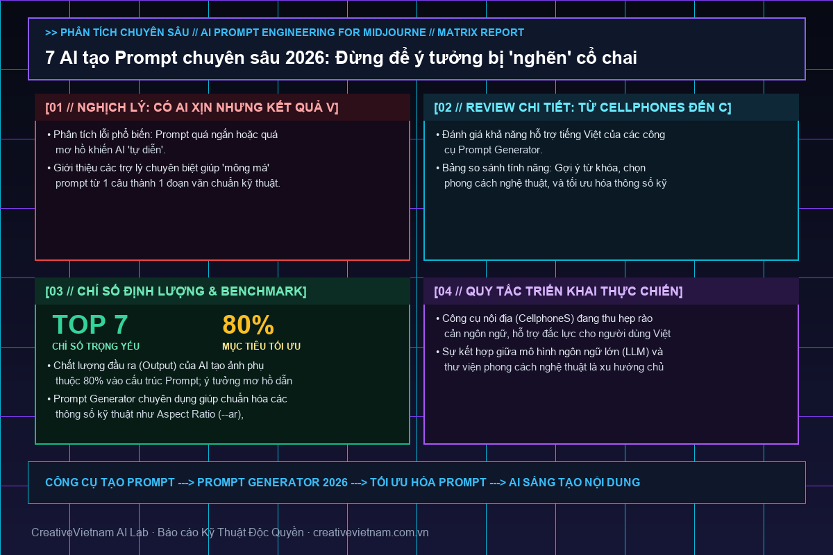 Infographic - 7 AI tạo Prompt chuyên sâu 2026: Đừng để ý tưởng bị 'nghẽn' cổ chai 7 AI tạo Prompt chuyên sâu 2026: Đừng để ý tưởng bị 'nghẽn' cổ chai - Infographic & Key Takeaways