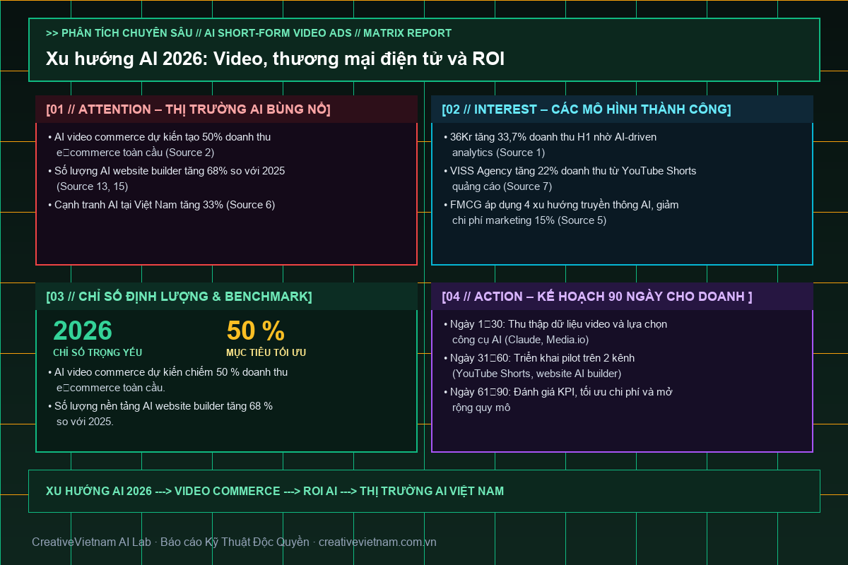 Infographic - Xu hướng AI 2026: Video, thương mại điện tử và ROI Xu hướng AI 2026: Video, thương mại điện tử và ROI - Infographic & Key Takeaways